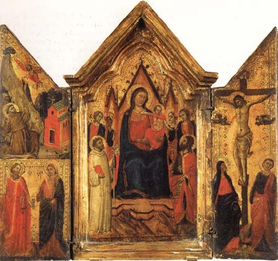 Jacopo del Casentino Madonna and Child Enthroned with SS.Bernard and John the Baptist and Four Angels oil painting picture